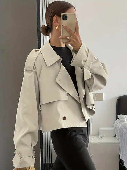 Women's Spring/Autumn Solid Color Simple Loose Casual Short Long Sleeve Trench Coat