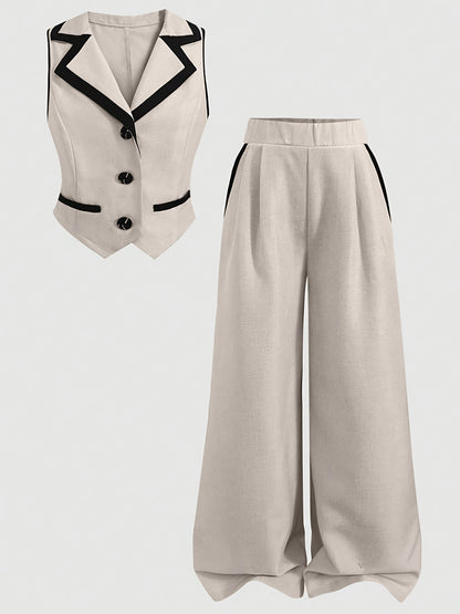 Girls' Sleeveless Vest & Wide-Leg Pants Set for Spring Summer
