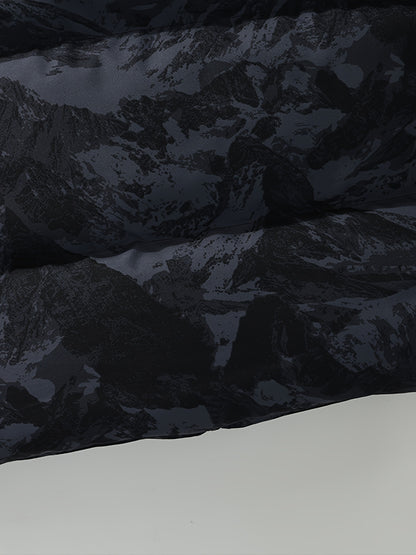 Men's Winter Mountain Camo Hooded Jacket with Insulating Polyester Fill - Stand Collar & Zippered Pockets, Machine Washable Outdoor Coat for Hiking, Camping, Casual Wear - White/Black/Gray (Regular Fit) by Ocean Muai Xing