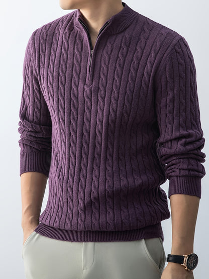 New Men'S Christmas Gift: a Thick, Warm, And Cold-Resistant Knitted Sweater with a Cable-Knit Design And a Zippered Collar, Suitable for Both Layering And Wearing Alone, Perfect for Casual And Versatile Outfits