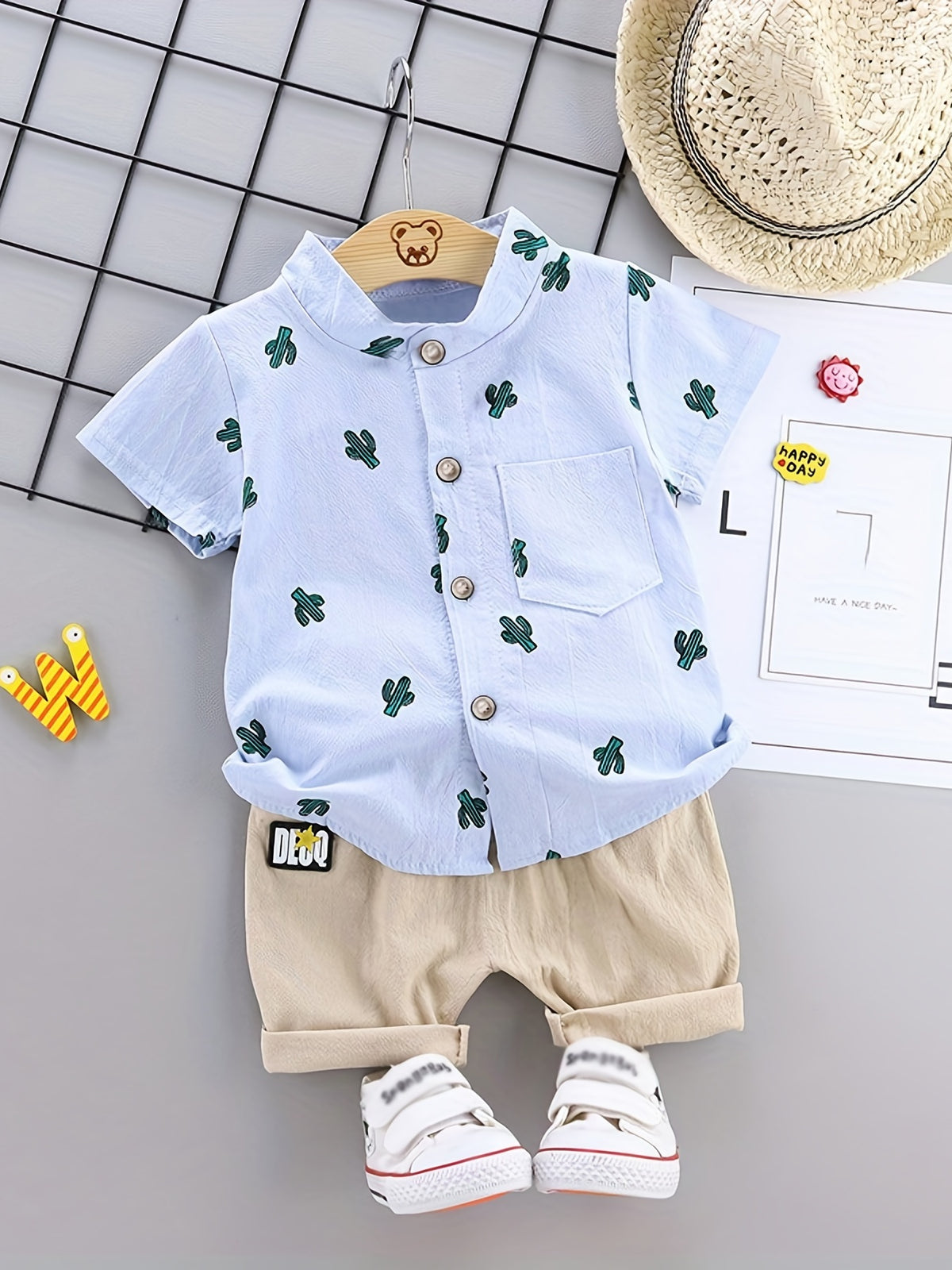 Kids' Cotton Dinosaur Print Shirt & Shorts Set for Summer - ayq