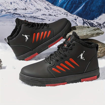 Men'S Winter Warm Thermal Skate Shoes - Mid-Calf Height, Thick PVC Sole & Lace-Up Closure, All-Season Casual Sneakers with Red Accent - /Red Colorway, Thick Sole Shoe, Durable Footwear, Sleek Design, Outdoor Footwear, Winter