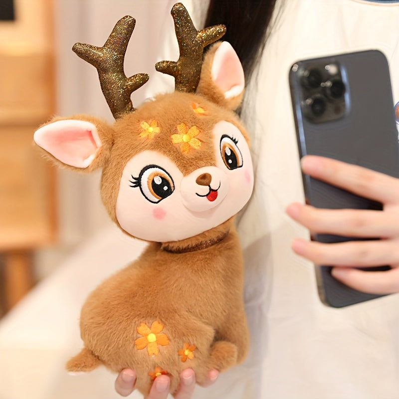 30Cm/11.81In Starry Sika Deer Stuffed Animal Reindeer Elk Ornament with Deer Plush Toy Simulation Beautiful Doll Premium Elegant Birthday Easter Valentine'S Day Present