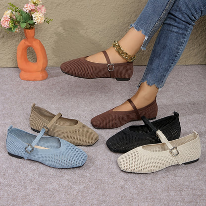 All-Season Breathable Square Toe Mary Jane Flats for Women
