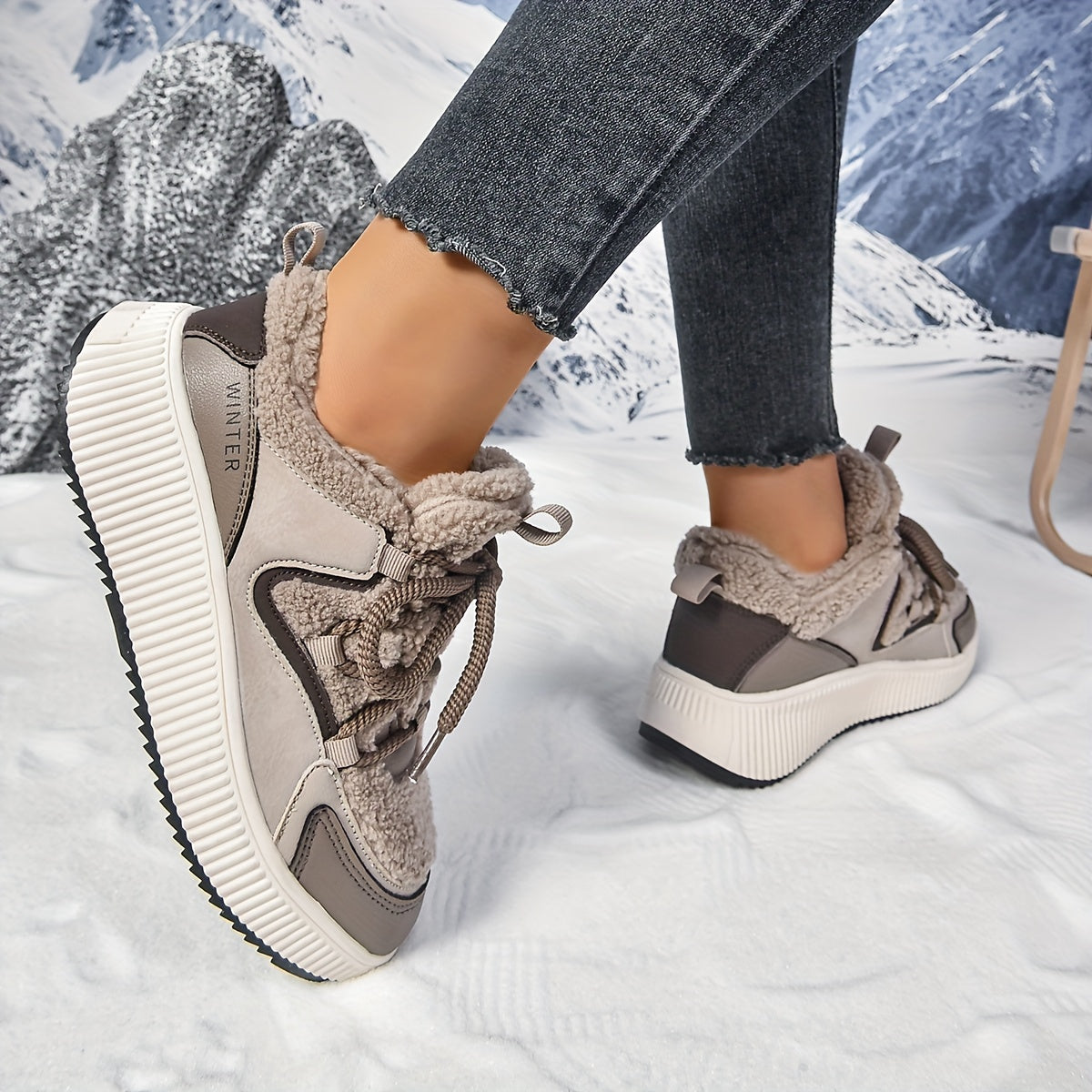 Women'S Cozy Fleece-Lined Low-Top Ankle Boots - Warm, Stylish, and Comfortable for All Seasons, Casual Lace-Up Design with Thick Rubber Sole, Beige, Casual Footwear | Stylish Ankle Boots | Plush Lined Interior