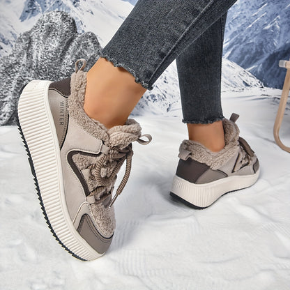 Women'S Cozy Fleece-Lined Low-Top Ankle Boots - Warm, Stylish, and Comfortable for All Seasons, Casual Lace-Up Design with Thick Rubber Sole, Beige, Casual Footwear | Stylish Ankle Boots | Plush Lined Interior