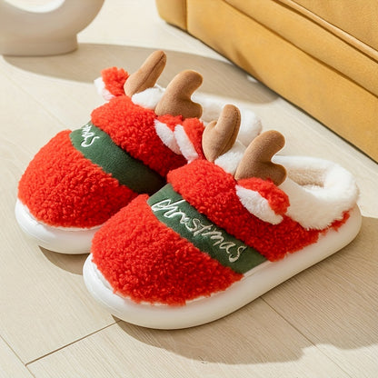 New Slippers for Winter Couples: A Pair of Home Fur, Thickened, Indoor Anti slip, Warm, Silent Plush Slippers for Men and Women's Home Christmas