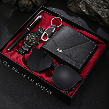 5pcs Men'S Business Sports Watch, Wallet, Glasses, Pen and Keychain Set in a Gift Box Suitable for Father'S Day, Anniversaries, or Birthdays