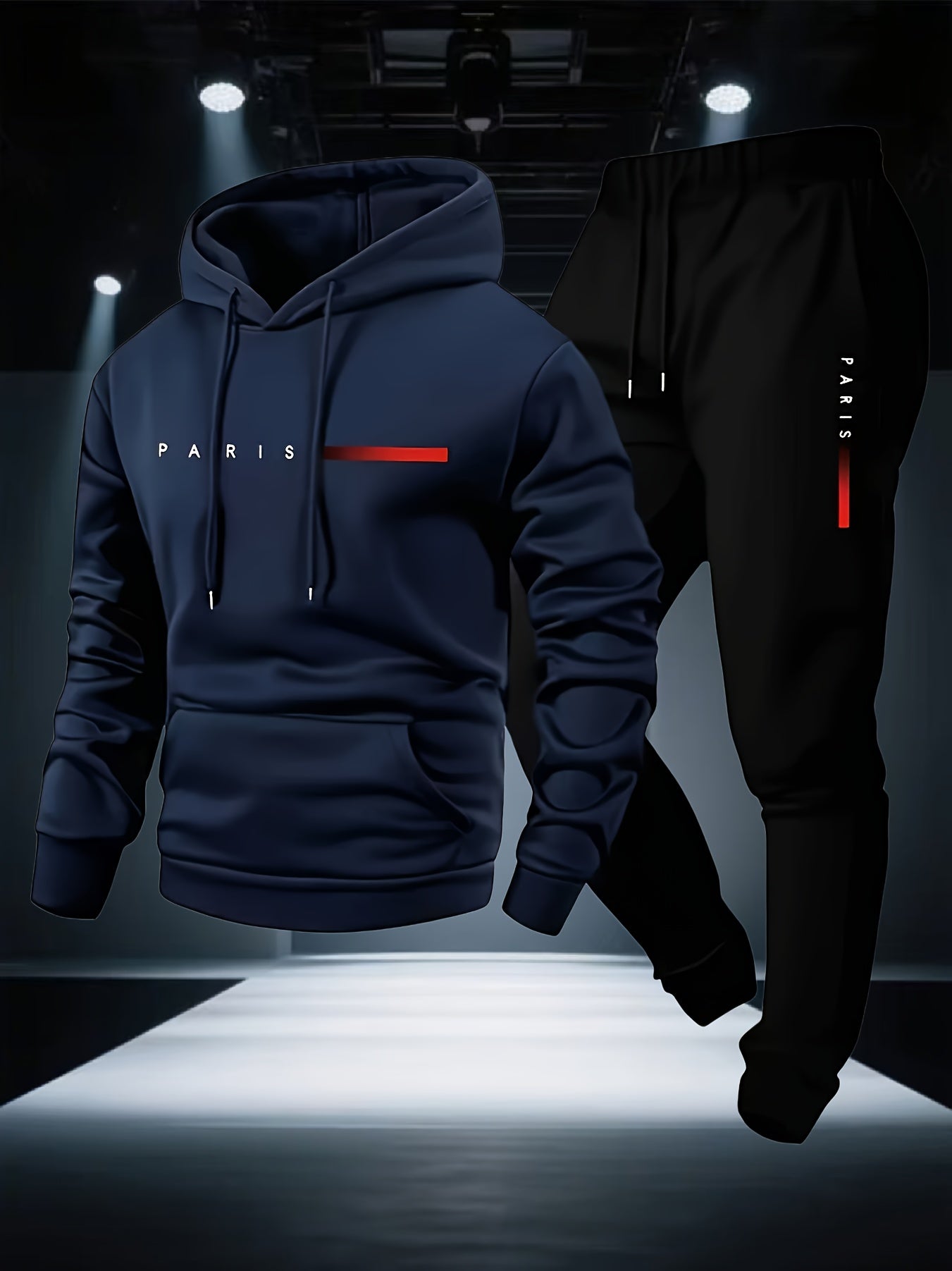 Halloween Men'S Hoodie with PARIS Lettering And Drawstring Sweatpants Set, a Must-Have Outfit for Autumn And Winter, Perfect for Everyday Outdoor Wear