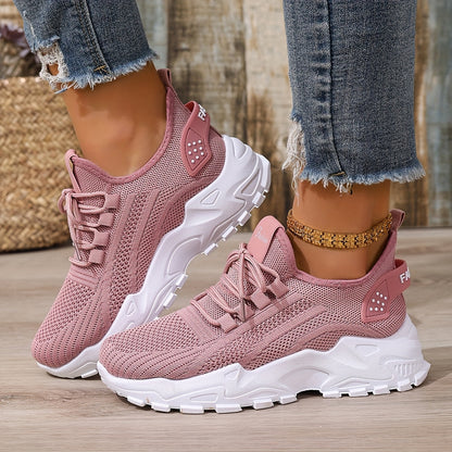 Women's Lightweight Lace-Up Fly-Woven Sneakers for Outdoor Running