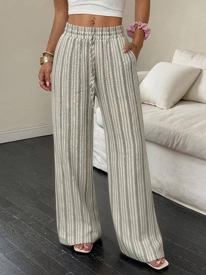 Women’s Striped Wide-Leg Lightweight Viscose Pants for Summer