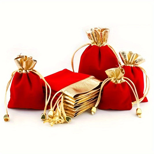 10 Drawstring Bags with Golden Accents - Elegant Wedding Party Favor Bags, Candy Gift Boxes, Jewelry Pouches for Weddings, Birthdays & Special Events | Luxury Gift Bags | Stylish Golden Detail Design, Halloween Gift Bags, Sof