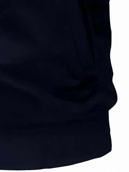 Men's Navy Blue Full-Zip Casual Jacket with Golden Happy New Year Print & Golden Glitter Lettering - Full-Zip Closure, Machine Washable, Regular Fit Winter Coat for Parties, Casual Attire & New Year's Eve Outfits - Stylish Ou