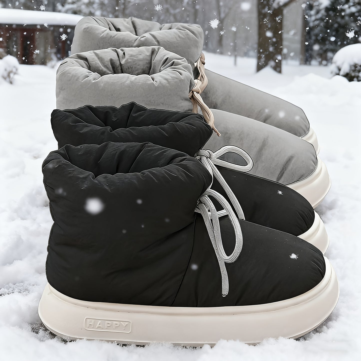 Men'S & Women'S Slip-On Snow Boots - Winter Warmth with Plush Lining, Soft Fabric Upper & Cushioned EVA Sole, Round Toe Short Ankle Boots for Indoor/Outdoor Use, Unisex Casual Footwear in Black/Gray/Navy Blue - All-Season Com