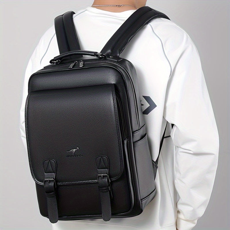 Stylish Men's Backpack - Multifunctional, Large Capacity for 39.62cm Laptop, Business  Travel Ready, Durable PU Material