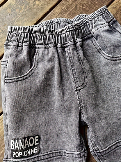 Boys' Casual Ribbed Cuff Denim Jeans for Spring/Fall