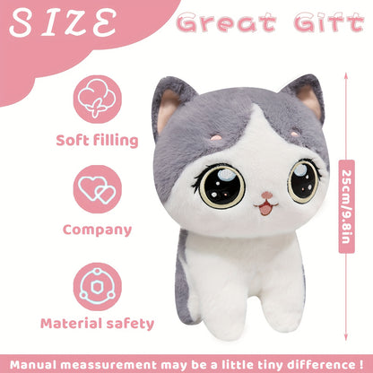 Adorable Kawaii Cat Plush Toy - Soft, Fluffy Stuffed Animal in Gray/Black - Perfect for Home & Sofa Decor, Ideal Birthday or Holiday Gift