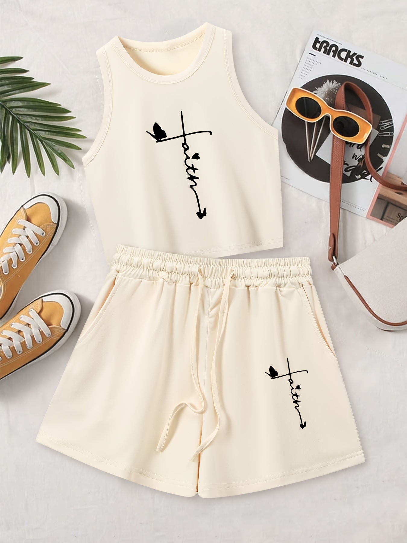Women's Casual Printed Sleeveless Vest and Loose Shorts Set