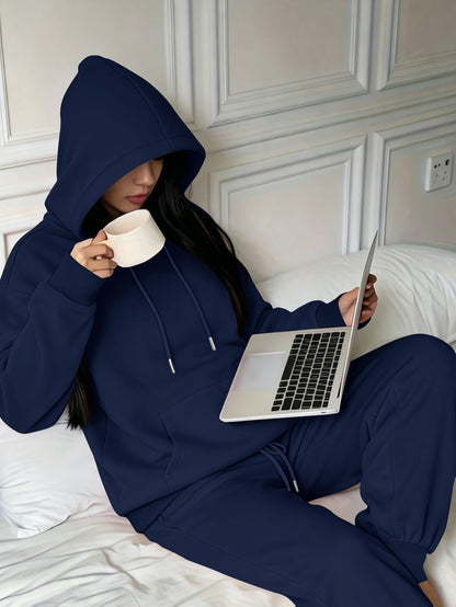 Women’s Fall Winter Casual Loose Hooded Sweatshirt & Pants Set - ayq