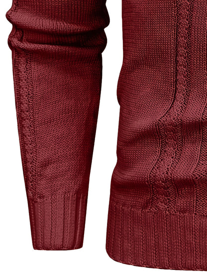 Men's High Collar Warm Knit Sweater - Stretchy Fashion Ribbed Pullover, Elegant Gentleman Cardigan