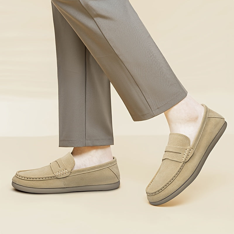 Men's Wide Fit Casual Suede Loafers Comfortable Slip-On Flats
