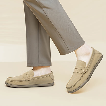 Men's Wide Fit Casual Suede Loafers Comfortable Slip-On Flats