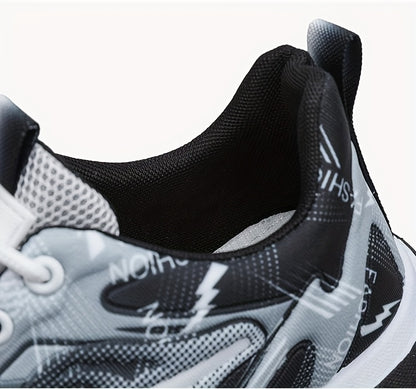 Men's Sneakers - Lightweight Cushioned Platform Sneakers with Lace-Up Closure, Non-Slip PVC Sole - Breathable Gym, Running, Casual Shoes in Grey/Black colorway - for Everyday  Light Hiking, Gym Shoes