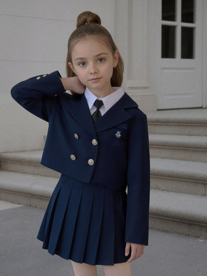 Girls' Preppy Blazer and Pleated Skirt Set for Spring/Fall