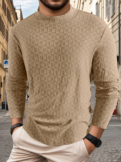 Men'S Long-Sleeve T-Shirt with a Half-High Collar, Casual Jacquard Base Layer for Outerwear, Stylish And High-Quality Top for Autumn And Winter