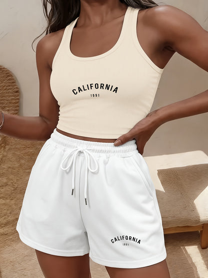 Buttery-Soft Sleeveless Crop Tank & Drawstring Shorts Set