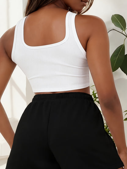 Buttery-Soft Crop Tank & Drawstring Shorts Set for Casual Wear