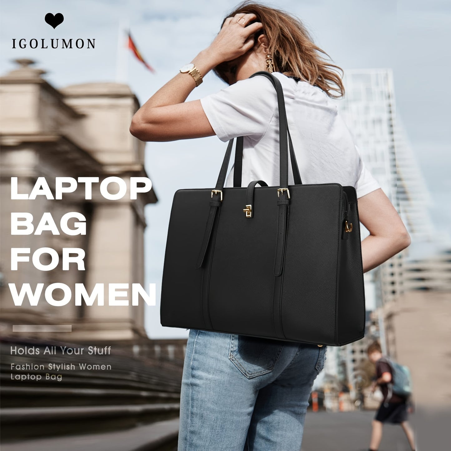 Women's 15.6-Inch Faux Leather Laptop Bag Elegant Business Tote