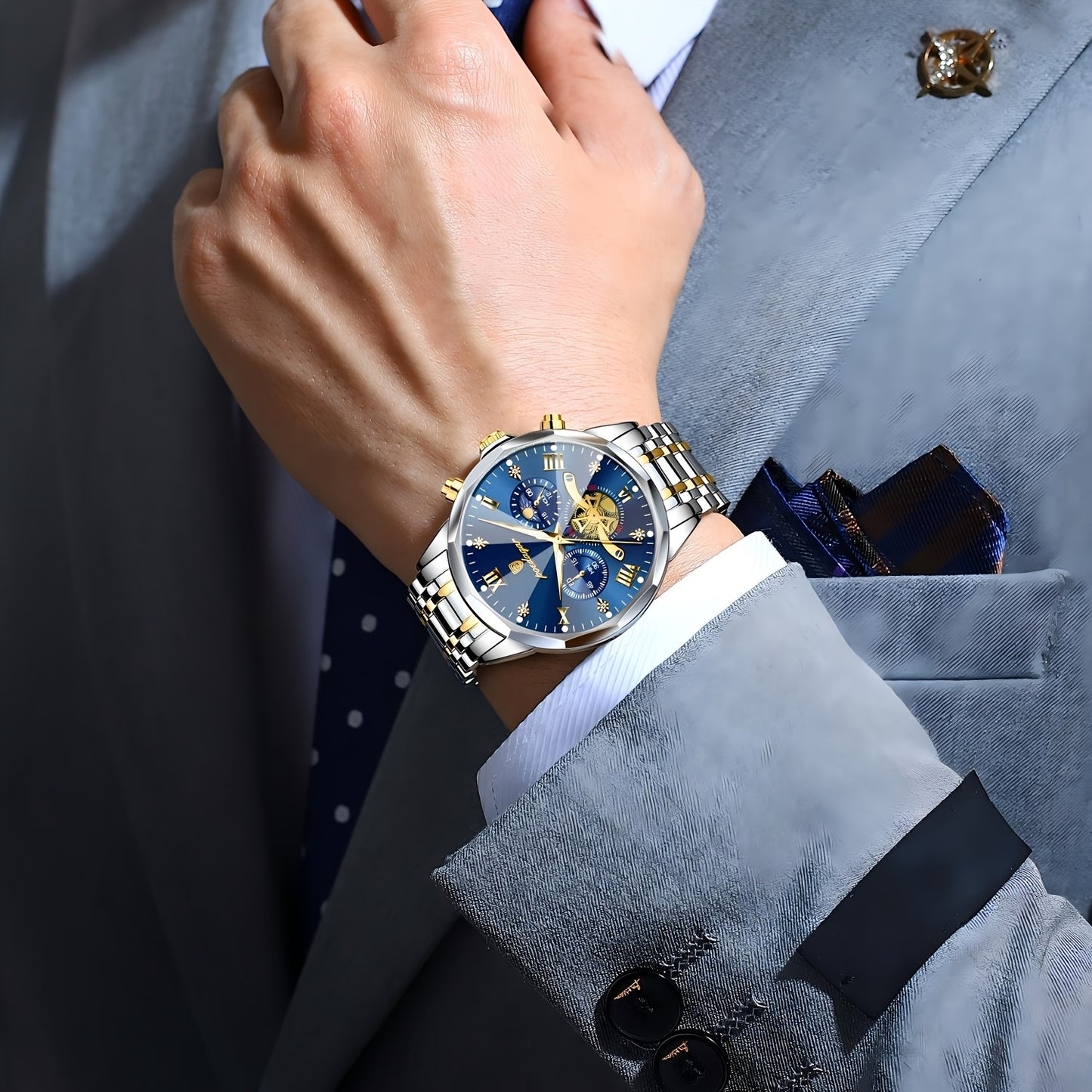 Men's Stainless Steel Business Watch with Luminous Chronograph