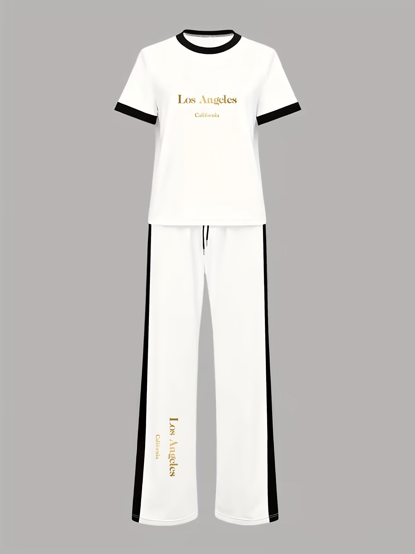 Women's Casual 2pc Polyester Set with Color Block Design