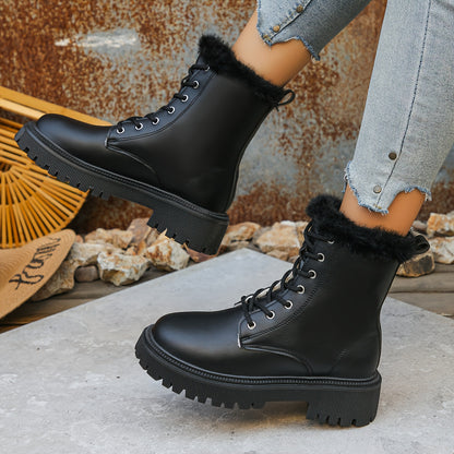 Women'S Elegant White Fleece-Lined Ankle Boots with Side Zipper - Cozy Round Toe Platform Heel, Comfortable Fabric Lining & Durable PVC Sole for Casual Winter Wear, Travel & Everyday Outfits, Winter Boots, Travel Footwear, Pl