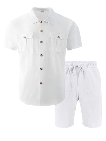 Men's Summer Linen Short Sleeve Shirt & Shorts Set