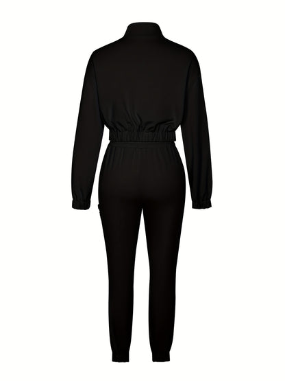 Women's Two-Piece Casual Set with Zipper Patchwork Detail - ayq