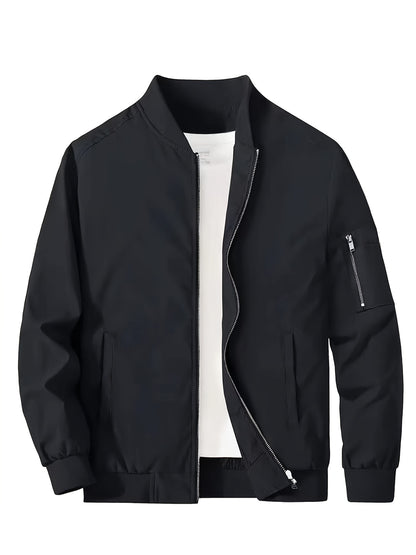 Men's Baseball Jacket - All-Season Zip-Up Coat with Zippered Pockets, Machine Washable Outerwear for Casual & Formal Events - Navy Jacket, Sleek Appearance