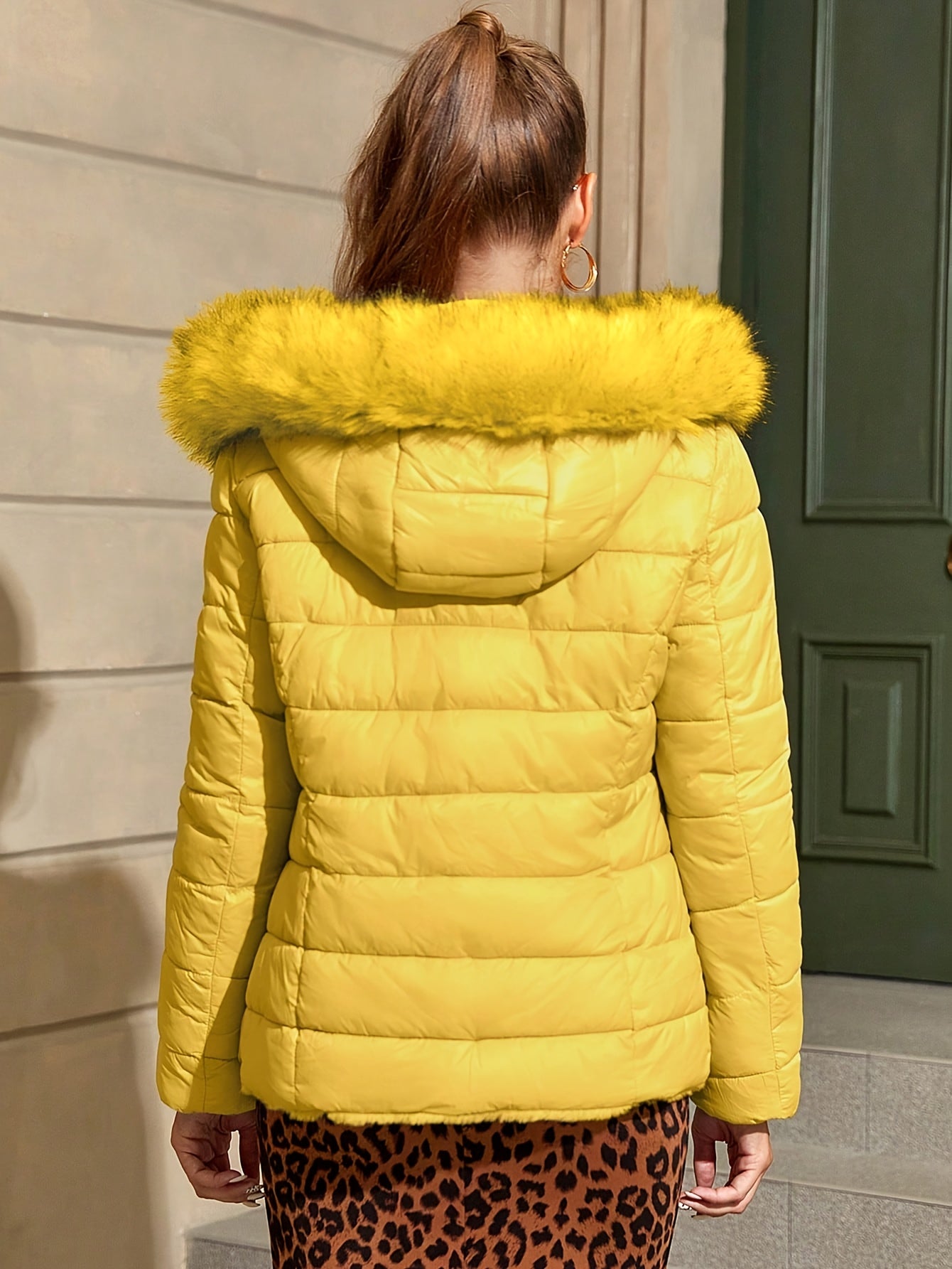 Women'S Heavyweight Winter Coat - Dual-Sided Reversible Jacket with Full-Zip Front, Hooded Collar, Two-Way Zipper Closure - Warm Outerwear for Cold Weather, Office, Travel - Elegant Brown Coat (Size & Wash Label in Pocket), L