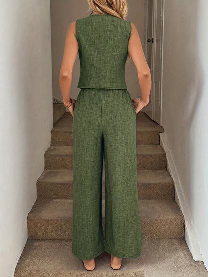 Women's Elegant Sleeveless Vest and Long Pants 2-Piece Set