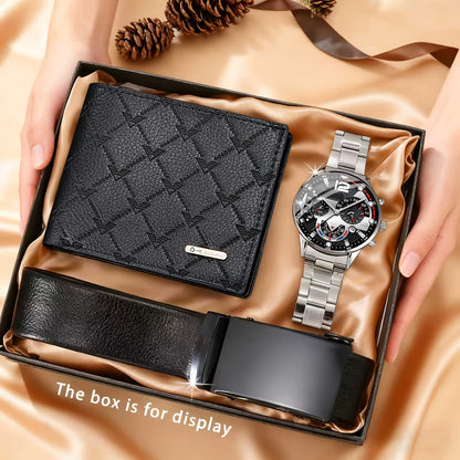 3pcs Men's Watch Wallet & Belt Set - Luxury Matching with Watch, Cash Holder & Belt - Elegant for Daily Wear, Business, Gifts - Complete Outfit Bundle (No Gift Box) - Ideal for Valentine's Day/Easter/Ramadan Gifts for