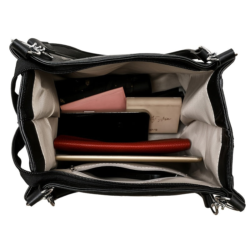 Women's Fashion Shoulder Bag with Patchwork Pattern and Chain Tote Handbag for Travel and Shopping