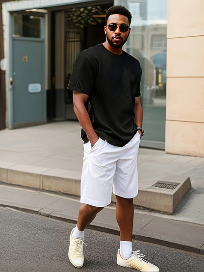 Men's Solid Color Summer Simple Fashion Casual Top, Crew Neck T-Shirt, Suitable for Husband Gift and Father's Day Present - ayq