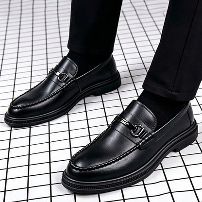 Men's Black Slip-On Business Casual Shoes with Metal Buckle