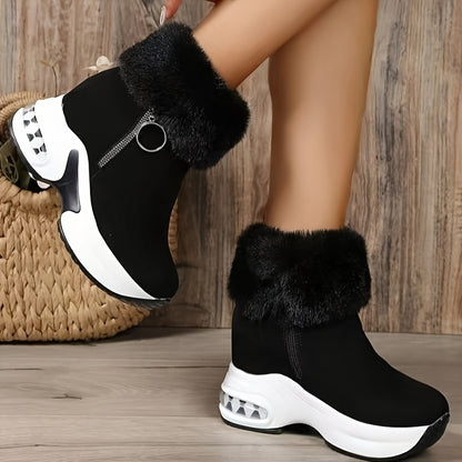 Women's Mid-Calf Boots, Winter New Arrival Thick-Soled Fleece-Lined Warm Short Ankle Boots with Extra Padding