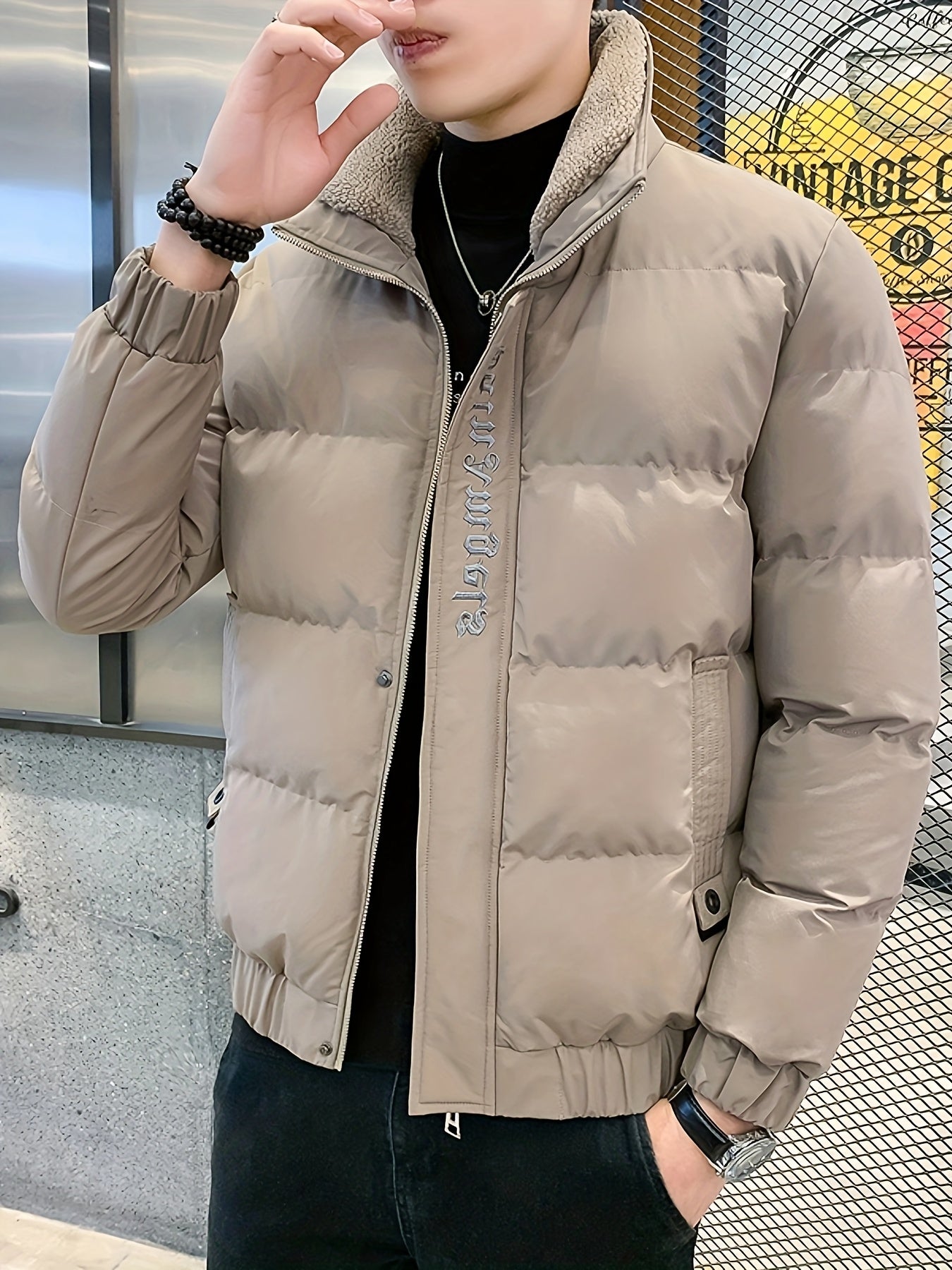 Men's Winter Jacket - Thick, Warm & Stylish with Zippered Cuffs and Pockets, Black, Casual Loose Fit for Cold Weather, Winter Clothes