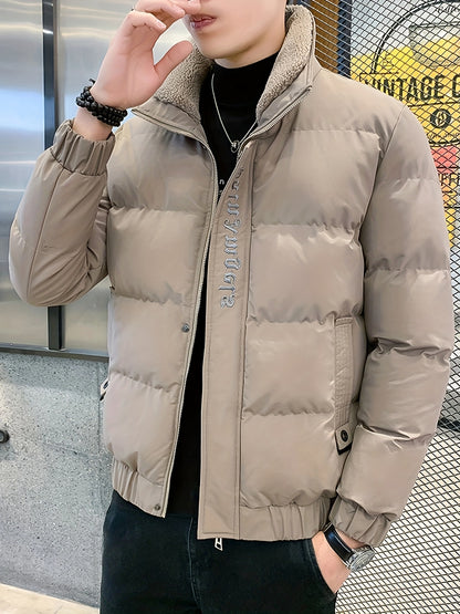 Men's Winter Jacket - Thick, Warm & Stylish with Zippered Cuffs and Pockets, Black, Casual Loose Fit for Cold Weather, Winter Clothes