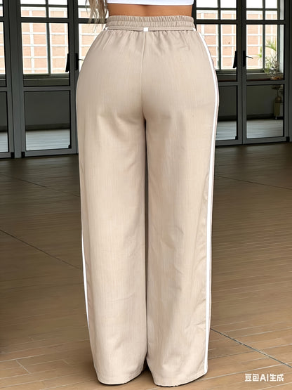 High-Waist Wide-Leg Casual Pants with Drawstring Waist