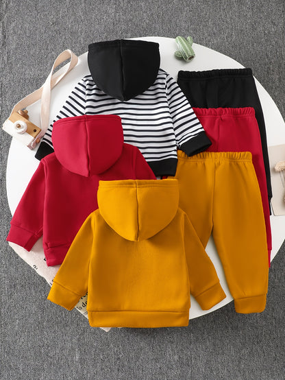 Baby Boys' Velvet Hoodie Set for Fall and Winter Casual Wear