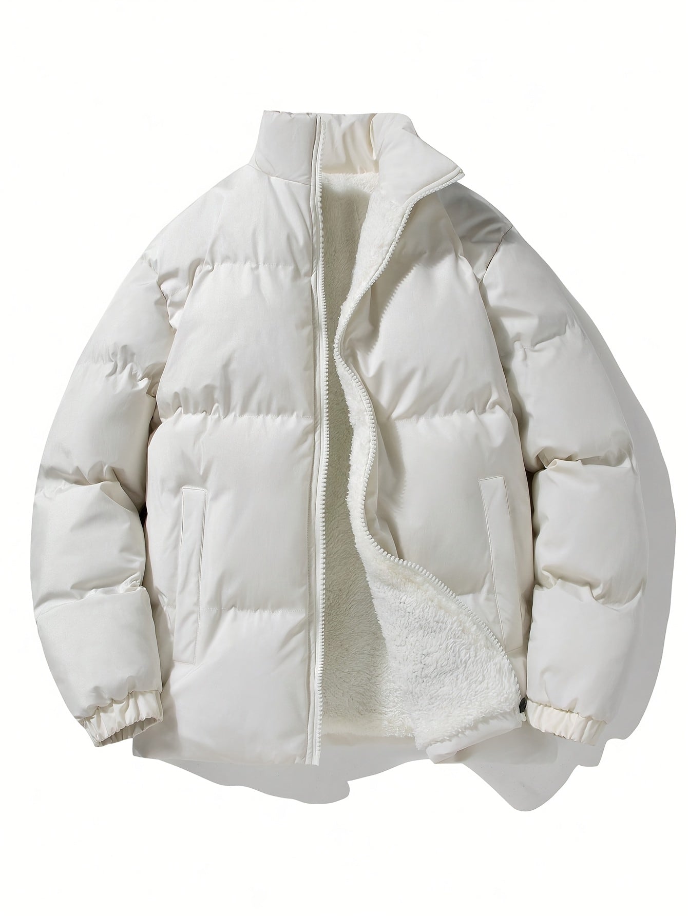 Yilong OBM Men's 2025 Fleece-Lined Winter Coat - Stand Collar Padded Insulation, Machine Washable Polyester, Solid Color Casual Jacket with Zipper Closure for Cold Weather, Winter Jacket, Outdoor Clothing, Minimalist Design,